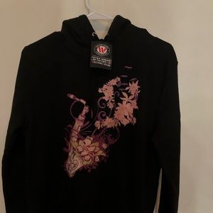 Pink and black  floral saxophone hoodie